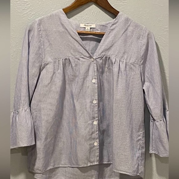 Madewell Veranda Bell-Sleeved Shirt Striped Blouse Womens XS - Picture 4 of 8